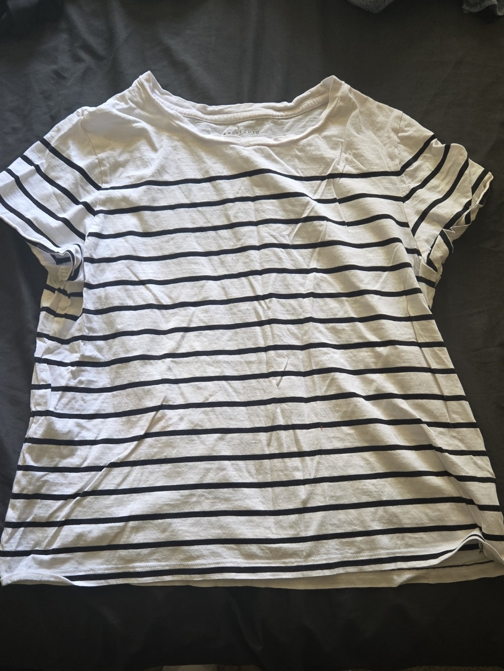 Max Studio White Tee with Black Horizontal Stripes